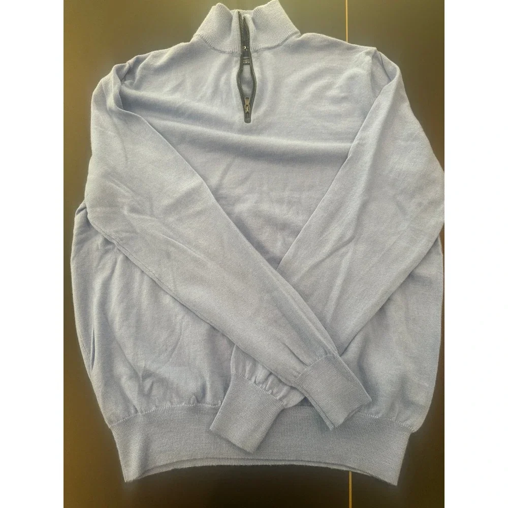 Polo Ralph Lauren Men's Blue Quarter Zip Pullover sweater 100%‎ wool Golf SIze M